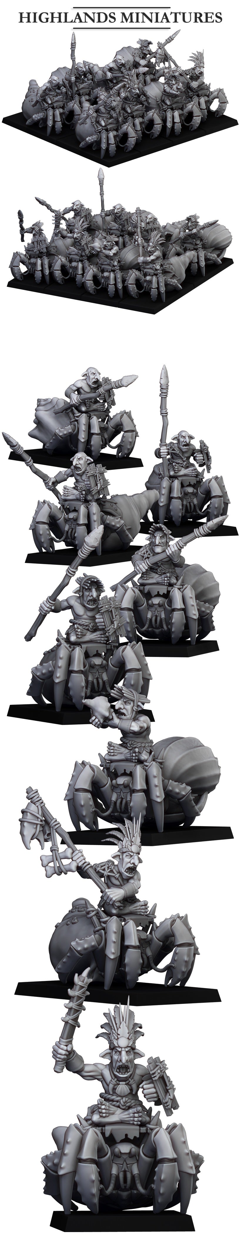 Mounted Coast Goblins on crabs - Highlands Miniatures (3)