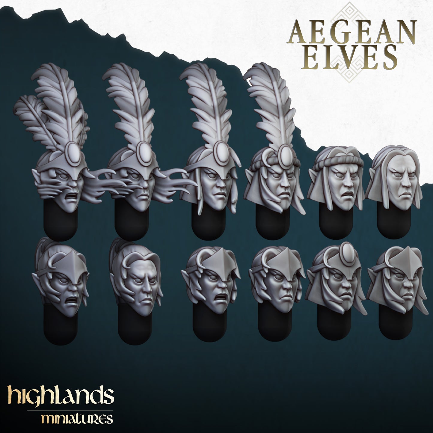 Aegean Elf Heads set 2 - Highlands Miniatures