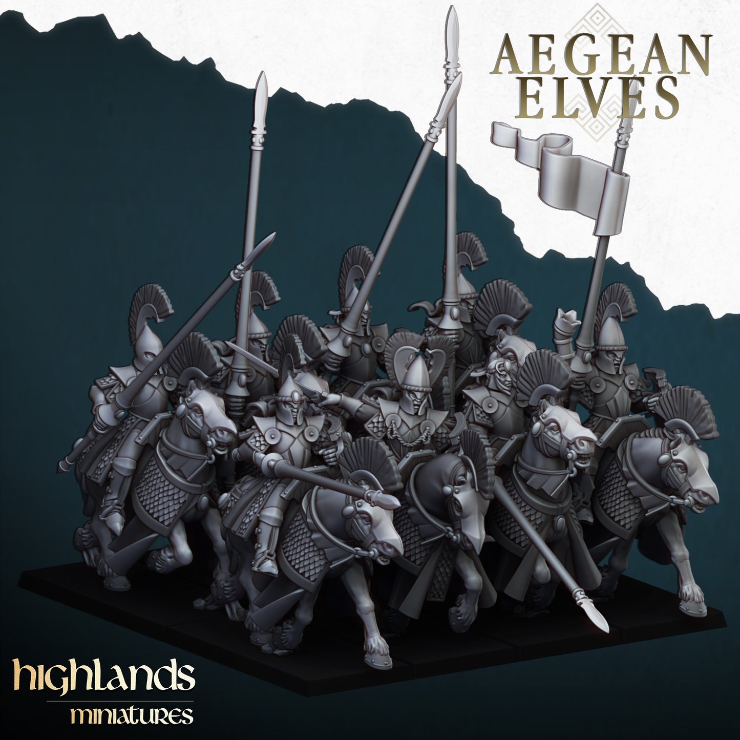 Aegean Elves Mounted Lances - Highlands Miniatures (5)
