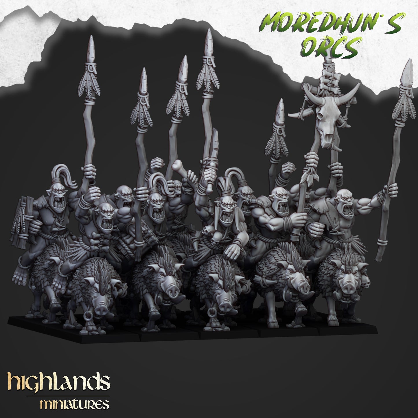 Mounted Cave Orcs with spears - Highlands Miniatures (5)