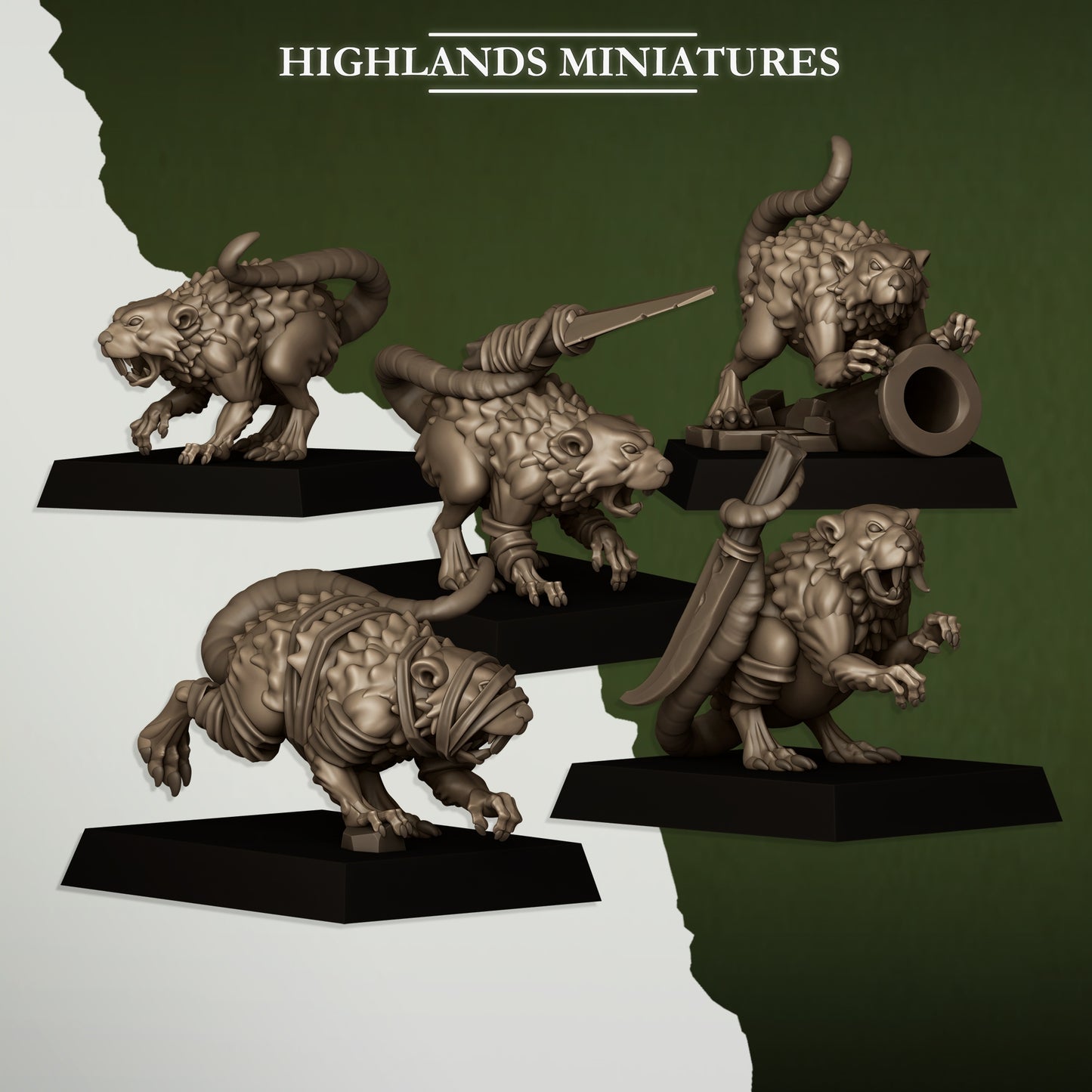 3 Rat Masters + 5 rats - Highlands Miniatures (8)