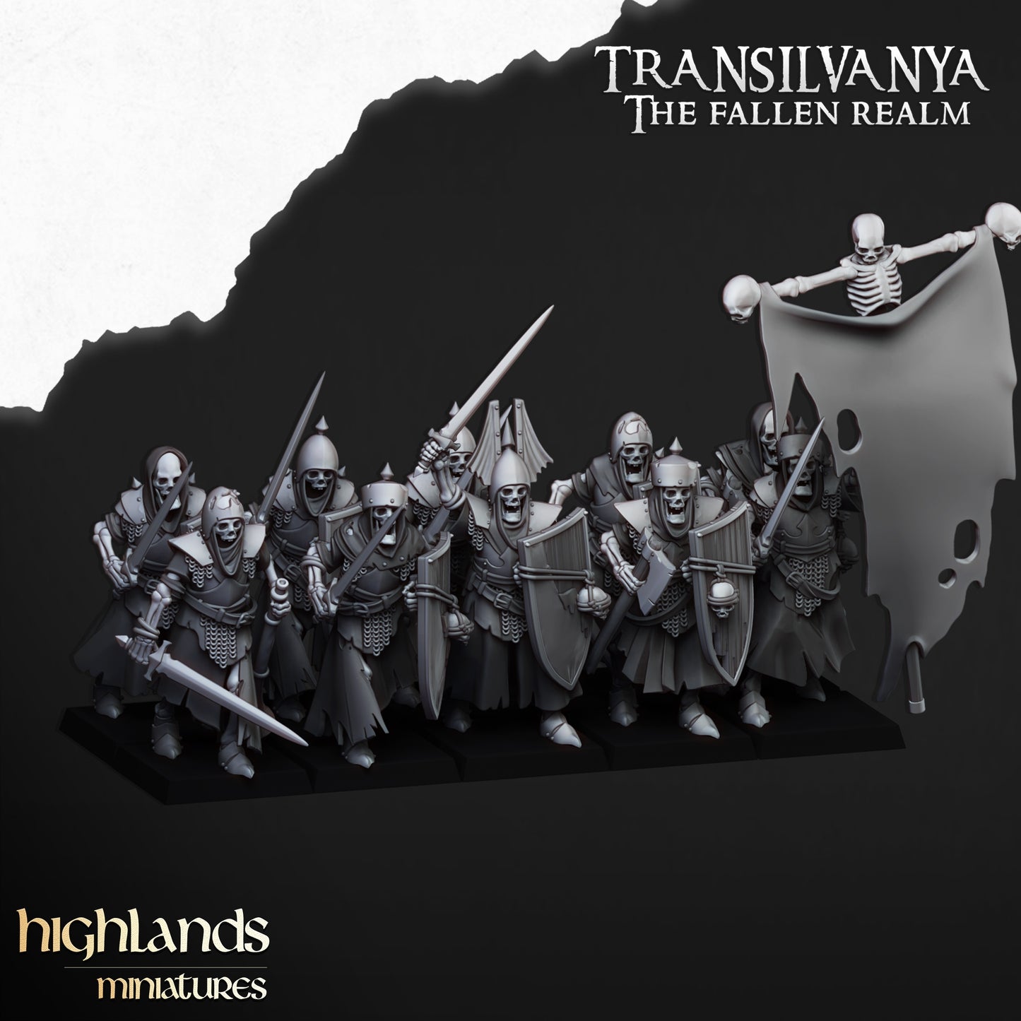 Skeletal Guard with hand weapons and shields - Highlands Miniatures (10)