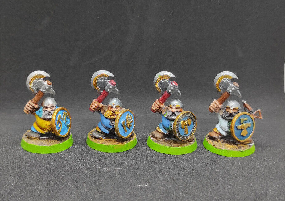 (4) OOP Dwarf Warriors Plastic Painted Warhammer Fantasy Miniatures -1837-