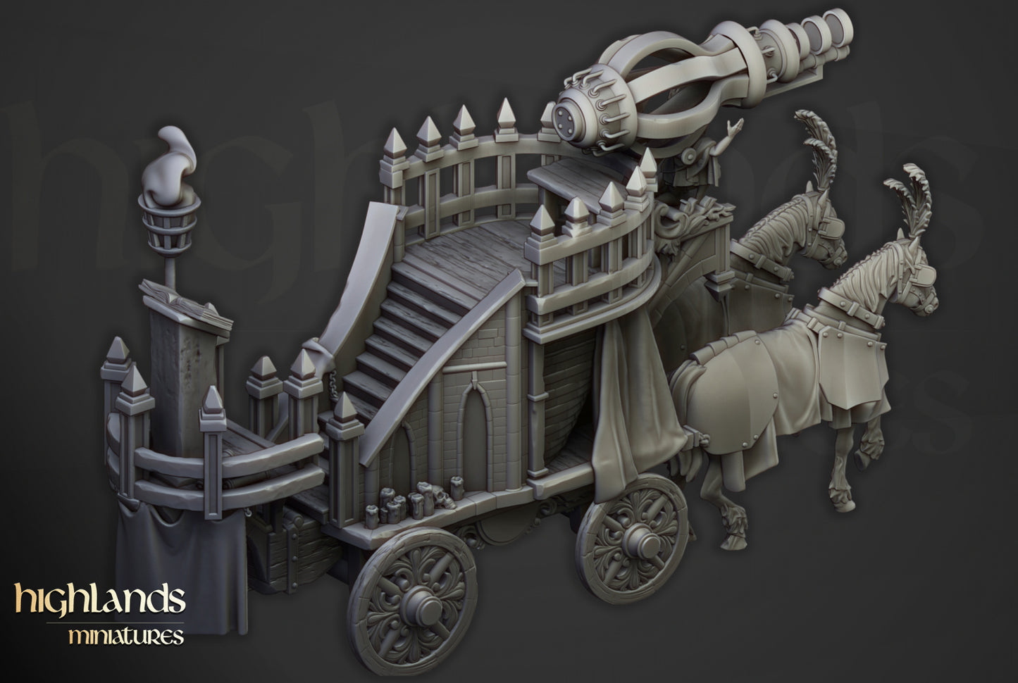 Arcane Cannon on Chariot - Highlands Miniatures (1)