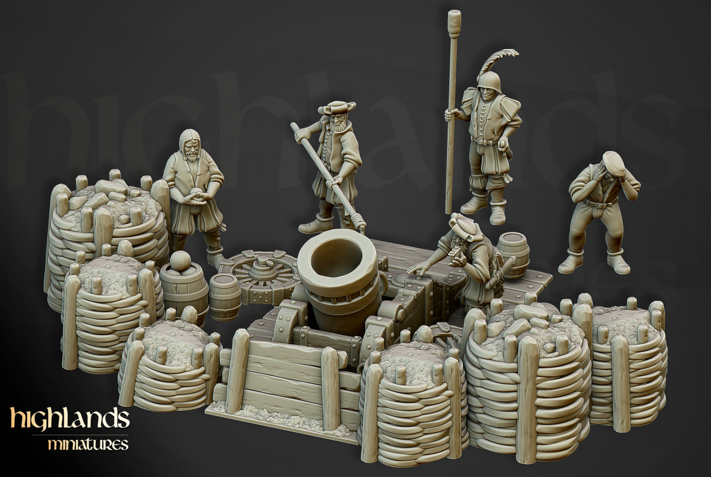 Sunland Artillery Mortar - Highlands Miniatures (1+5)