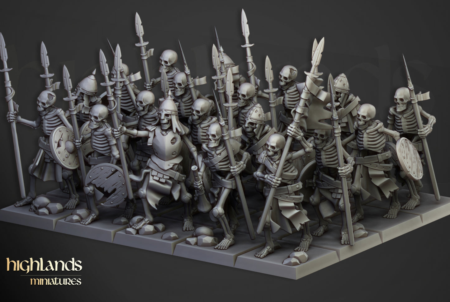 Skeleton Warriors Unit with Spears - Highlands Miniatures (10)